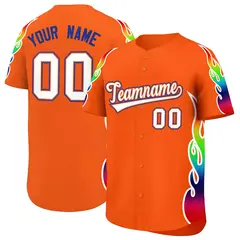 Orange Graffiti Multicolored Flames Print Baseball Jersey 1