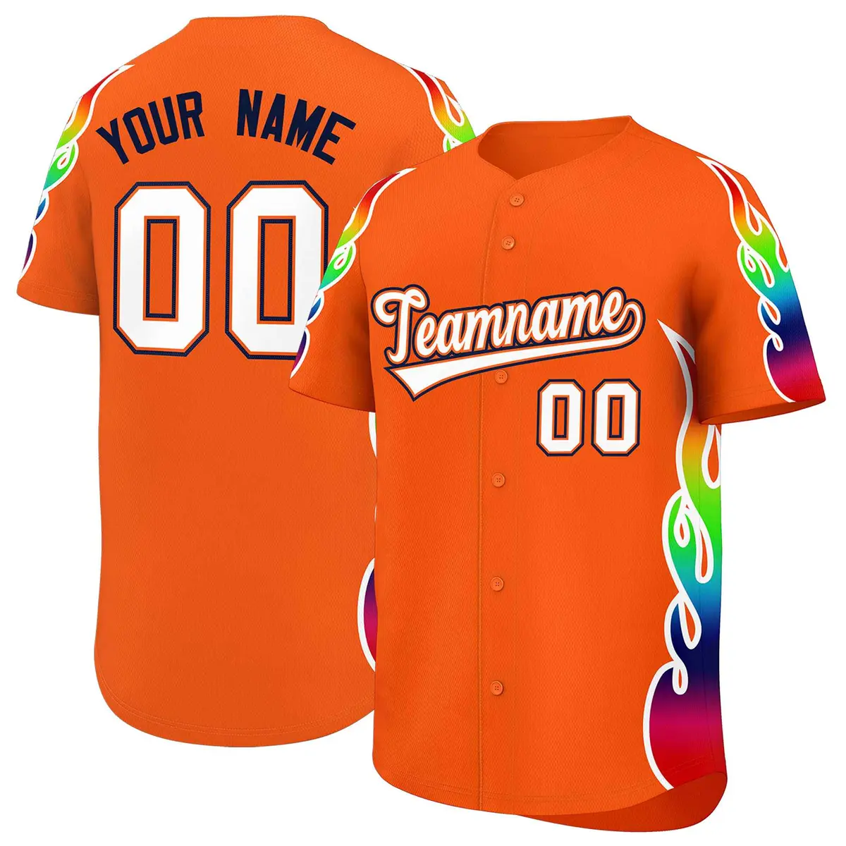 Orange Graffiti Multicolored Flames Print Baseball Jersey