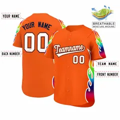 Orange Graffiti Multicolored Flames Print Baseball Jersey 2