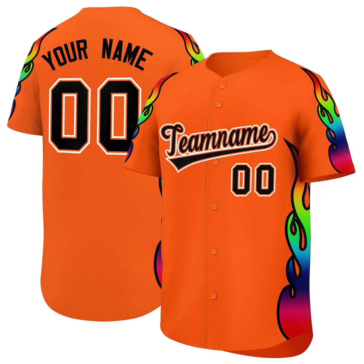 Orange Graffiti Multicolored Flames Print Baseball Jersey