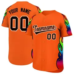 Orange Graffiti Multicolored Flames Print Baseball Jersey