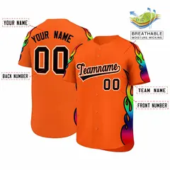 Orange Graffiti Multicolored Flames Print Baseball Jersey 2