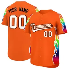 Orange Graffiti Multicolored Flames Print Baseball Jersey 1