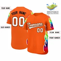 Orange Graffiti Multicolored Flames Print Baseball Jersey 2