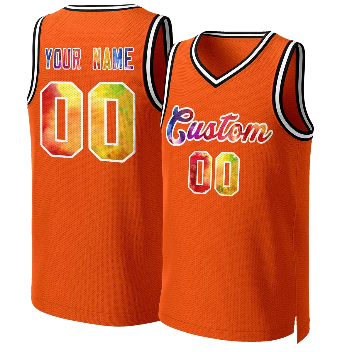Orange Graffiti-White Graffiti Pattern Mesh Basketball Jersey