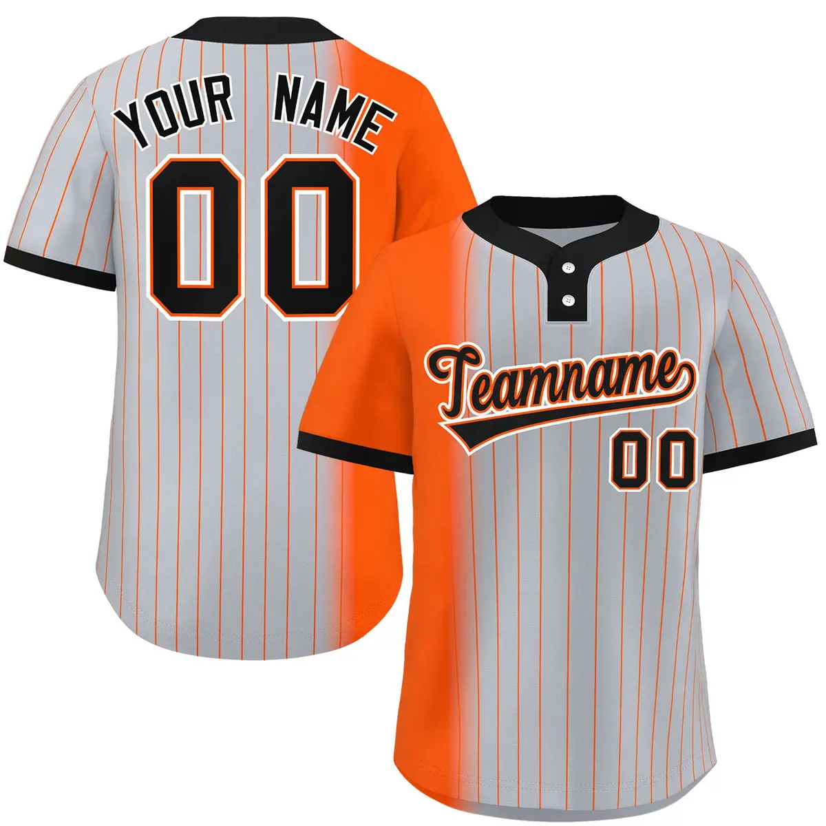 Orange Gray-Black Gradient Stripe Two-Button Softball Jersey
