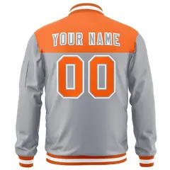 Orange Gray Color Block Letterman Varsity Full-Zip Bomber Jacket 4