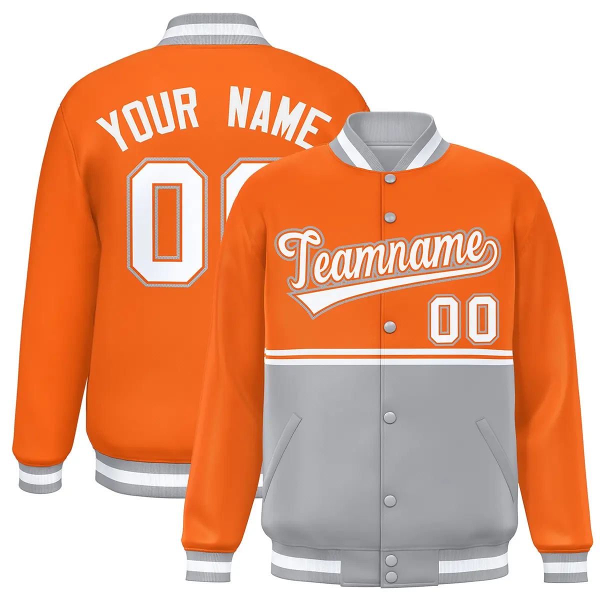 Orange Gray Color Block Varsity Letterman Jacket