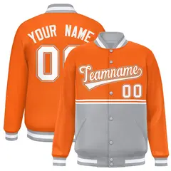 Orange Gray Color Block Varsity Letterman Jacket 1