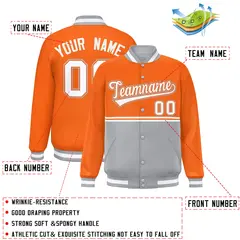 Orange Gray Color Block Varsity Letterman Jacket 2