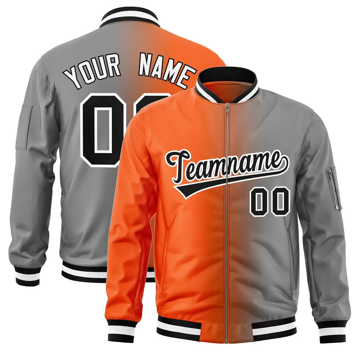 Orange Gray Gradient Letterman Bomber Jacket