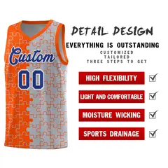 Orange Gray Puzzle Pattern Splid Basketball Kits 2