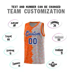 Orange Gray Puzzle Pattern Splid Basketball Kits 4