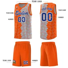 Orange Gray Puzzle Pattern Splid Basketball Kits 5