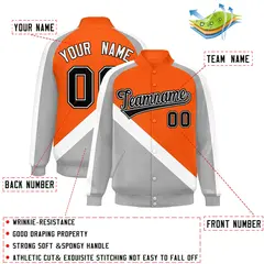 Orange Gray Raglan Full-Snap Letterman Baseball Jacket 2