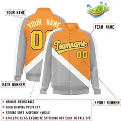 Orange Gray Raglan Full-Snap Letterman Baseball Jacket 2
