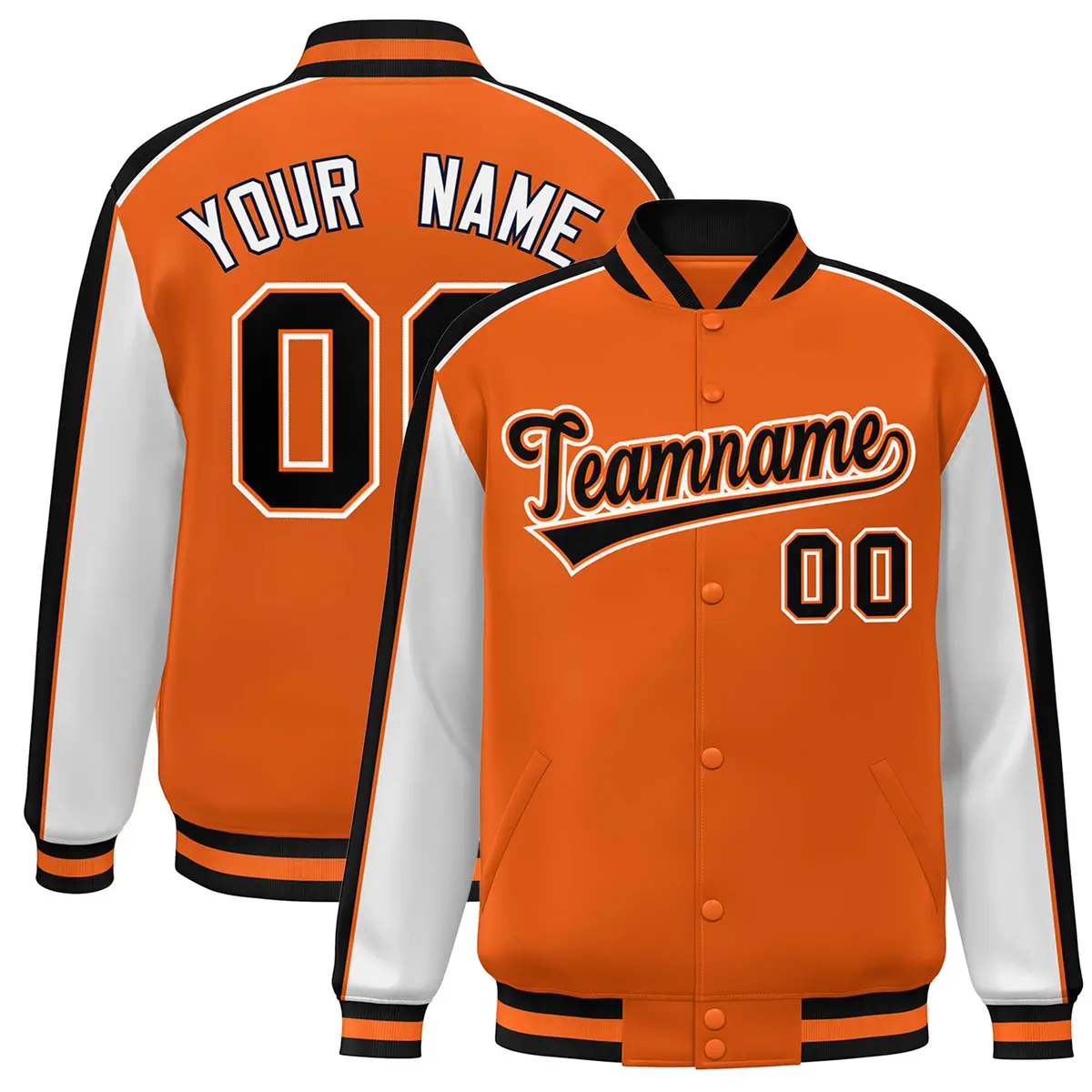 Orange Gray-Royal Color Block Varsity Full-Snap Baseball Jacket