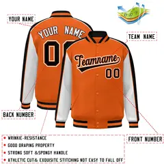 Orange Gray-Royal Color Block Varsity Full-Snap Baseball Jacket 2