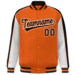 Orange Gray-Royal Color Block Varsity Full-Snap Baseball Jacket 3