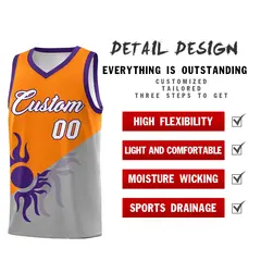 Orange Gray Sunburst Two Tone Athletic Basketball Jersey 3