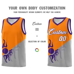 Orange Gray Sunburst Two Tone Athletic Basketball Jersey 4