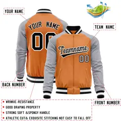 Orange Gray Varsity Full-Zip Raglan Sleeves Letterman Baseball Jacket 4