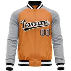 Orange Gray Varsity Full-Zip Raglan Sleeves Letterman Baseball Jacket 5