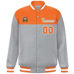 Orange Gray-White Color Block Lettermen Baseball Jacket 3