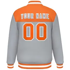 Orange Gray-White Color Block Lettermen Baseball Jacket 4