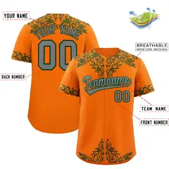 Orange Green Baroque Style Baseball Jersey 2