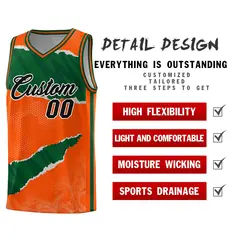 Orange Green-Black Tear Graffiti Sports Basketball Jersey 2