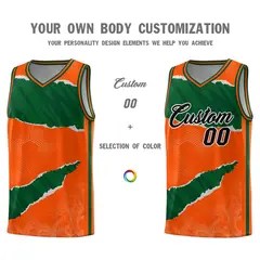 Orange Green-Black Tear Graffiti Sports Basketball Jersey 3