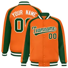 Orange Green Color Block Raglan Varsity Letterman Jacket 1