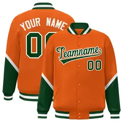 Orange Green Color Block Varsity Letterman Baseball Jacket 1