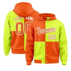 Orange Green Color Block Varsity Letterman Jacket Hoodie 1
