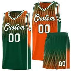 Orange Green Dot Pattern Reversible Gradient Basketball Jersey Kits