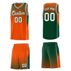 Orange Green Dot Pattern Reversible Gradient Basketball Jersey Kits 5