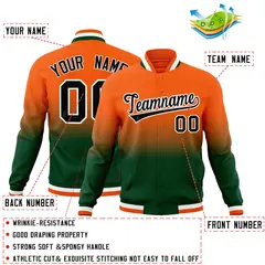 Orange Green Gradient Full-Snap Varsity Letterman Jacket 2