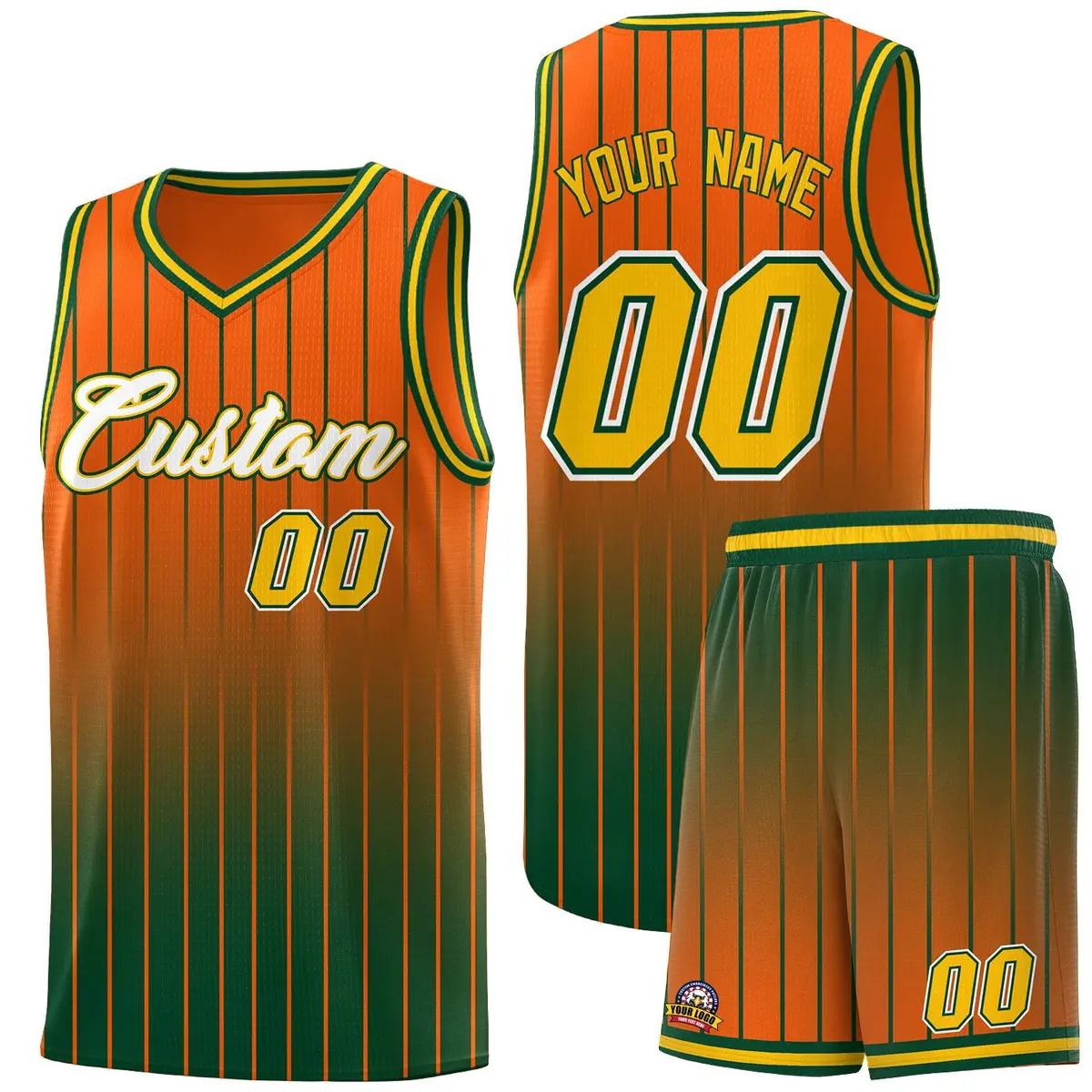 Orange Green Gradient Stripe Fashion Basketball Jersey