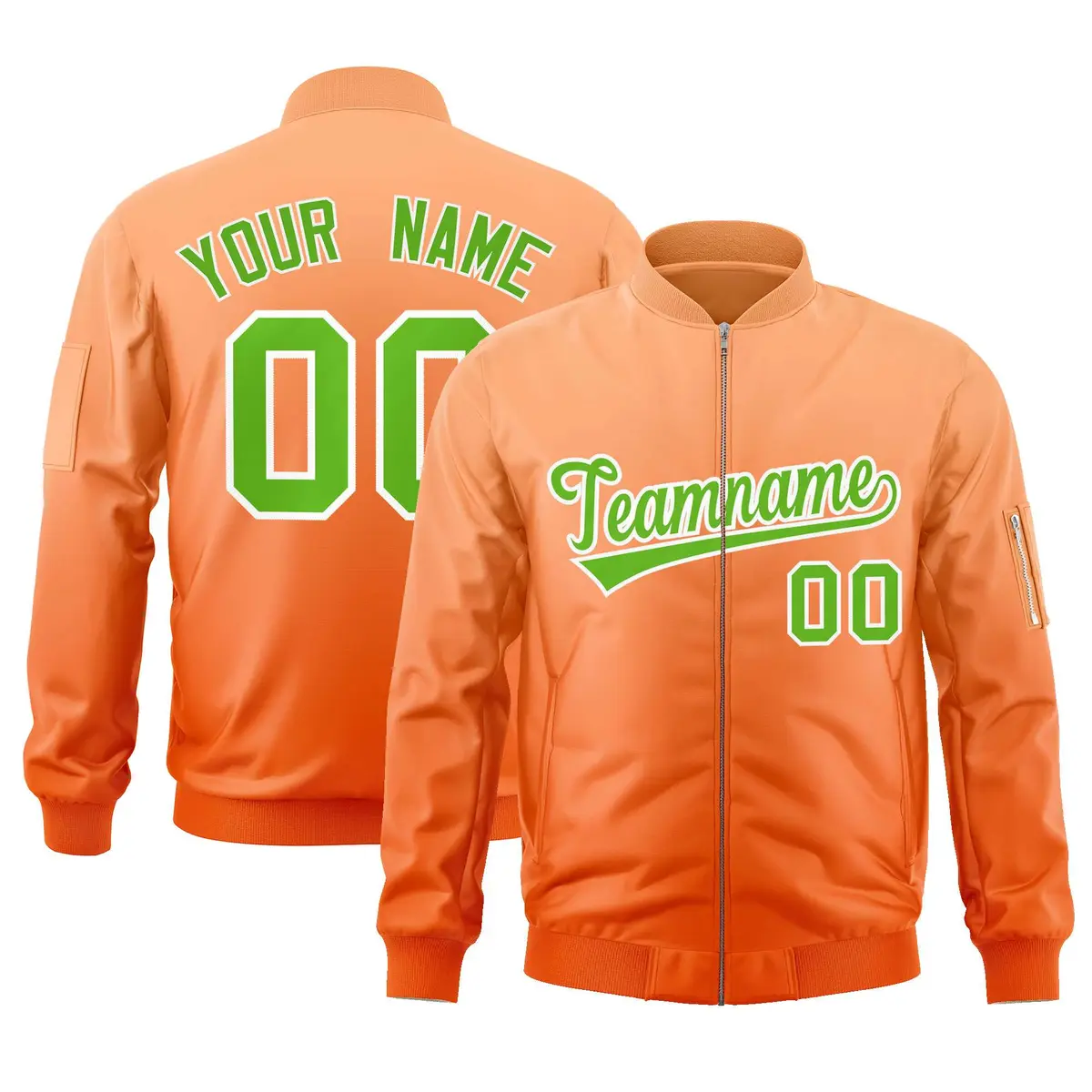 Orange Green Gradient Varsity Letterman Bomber Jacket