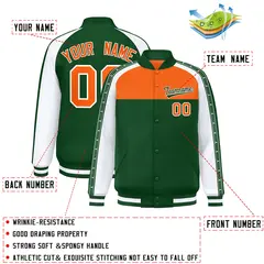 Orange Green K-Ribbon Raglan Color Block Varsity Letterman Jacket 2