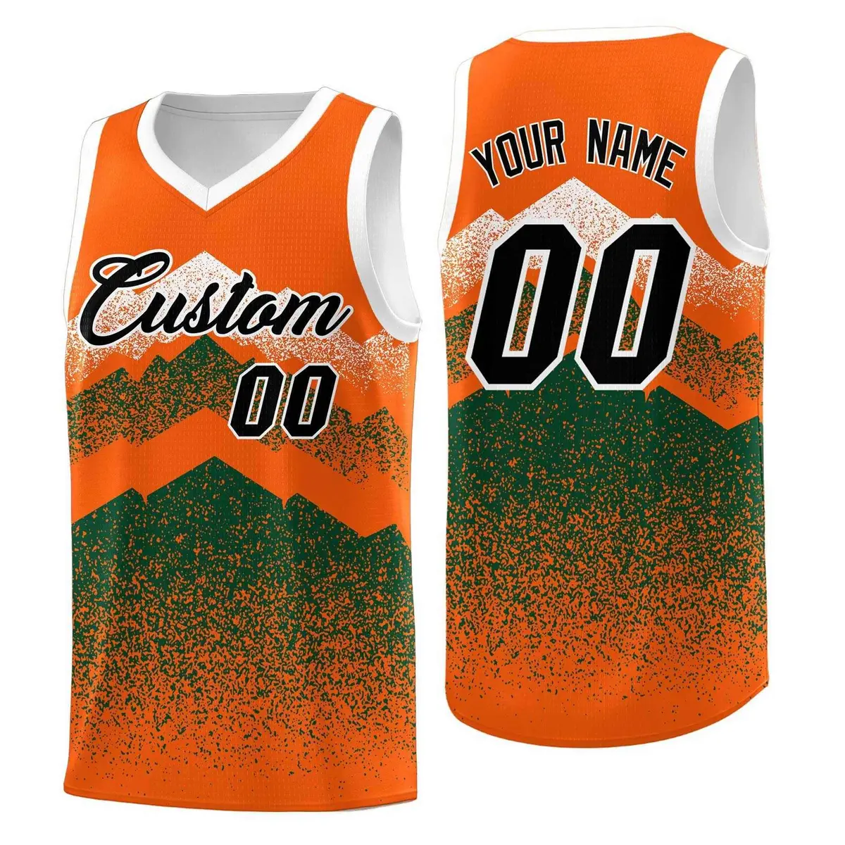 Orange Green Mountain Fade Gradient Basketball Jersey