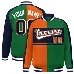 Orange Green Navy-White Color Block Varsity Baseball Jacket