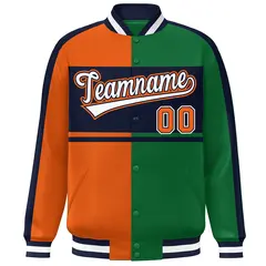 Orange Green Navy-White Color Block Varsity Baseball Jacket 3