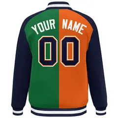 Orange Green Navy-White Color Block Varsity Baseball Jacket 4