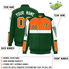 Orange Green Raglan Sleeves Varsity Letterman Jacket 2