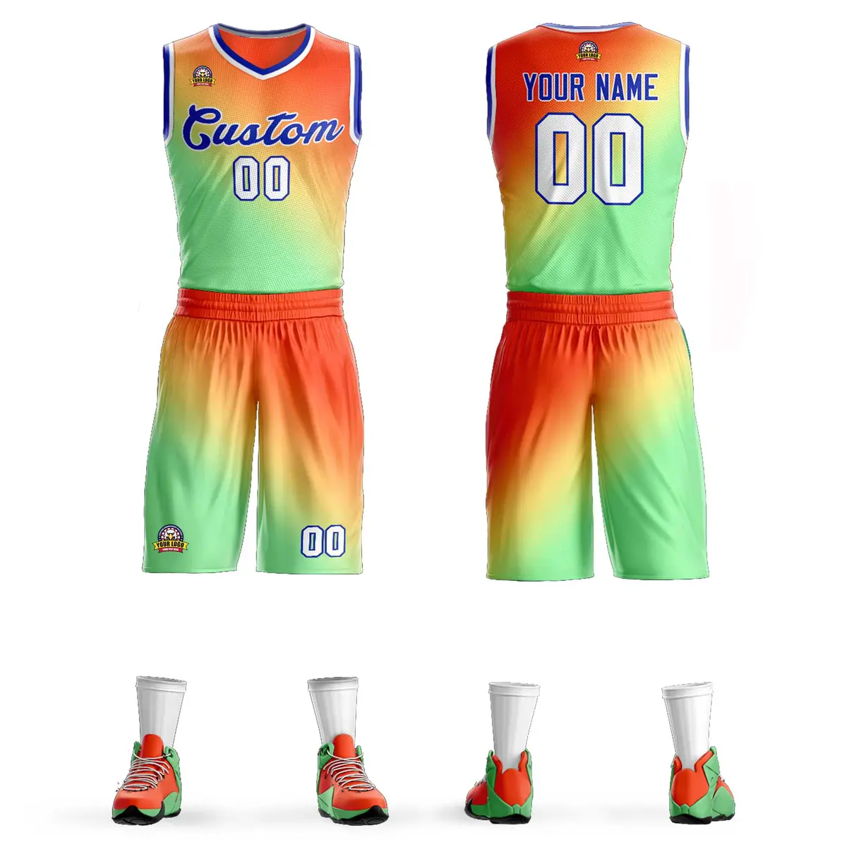 Orange Green-Royal Gradient Slash Basketball Jersey