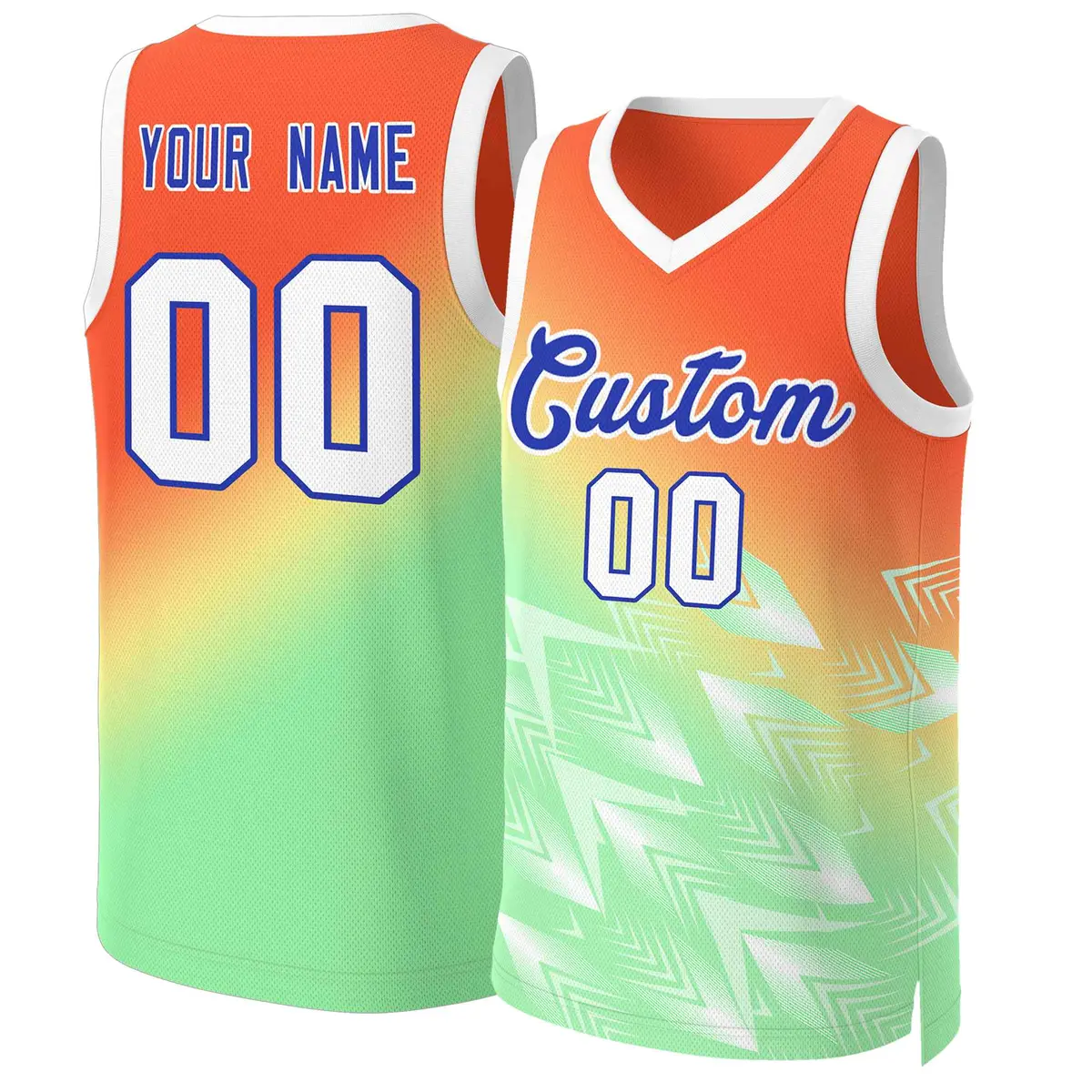 Orange Green-Royal Gradient Slash Fashion Basketball Jersey
