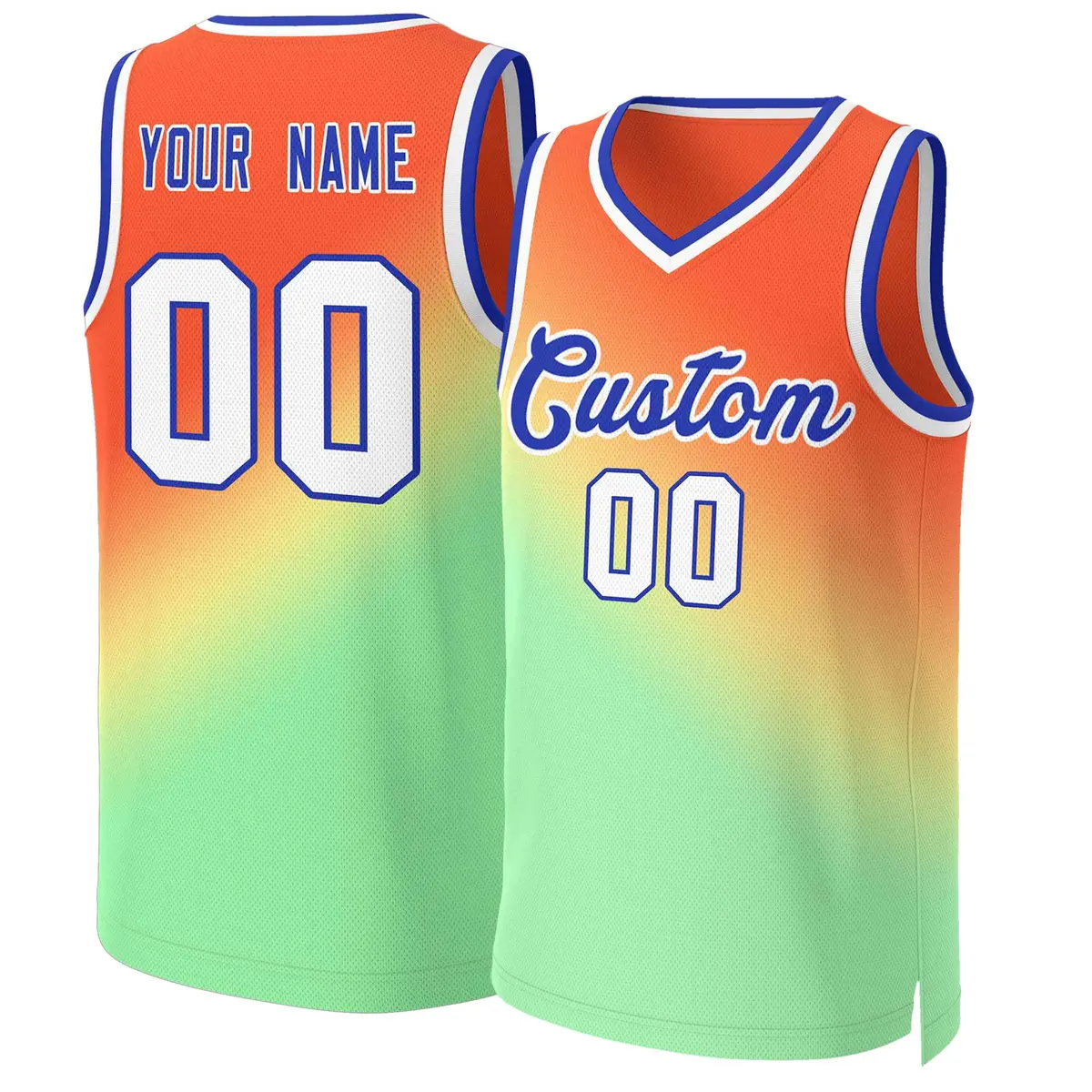 Orange Green-Royal Gradient Slash Fashion Basketball Jersey