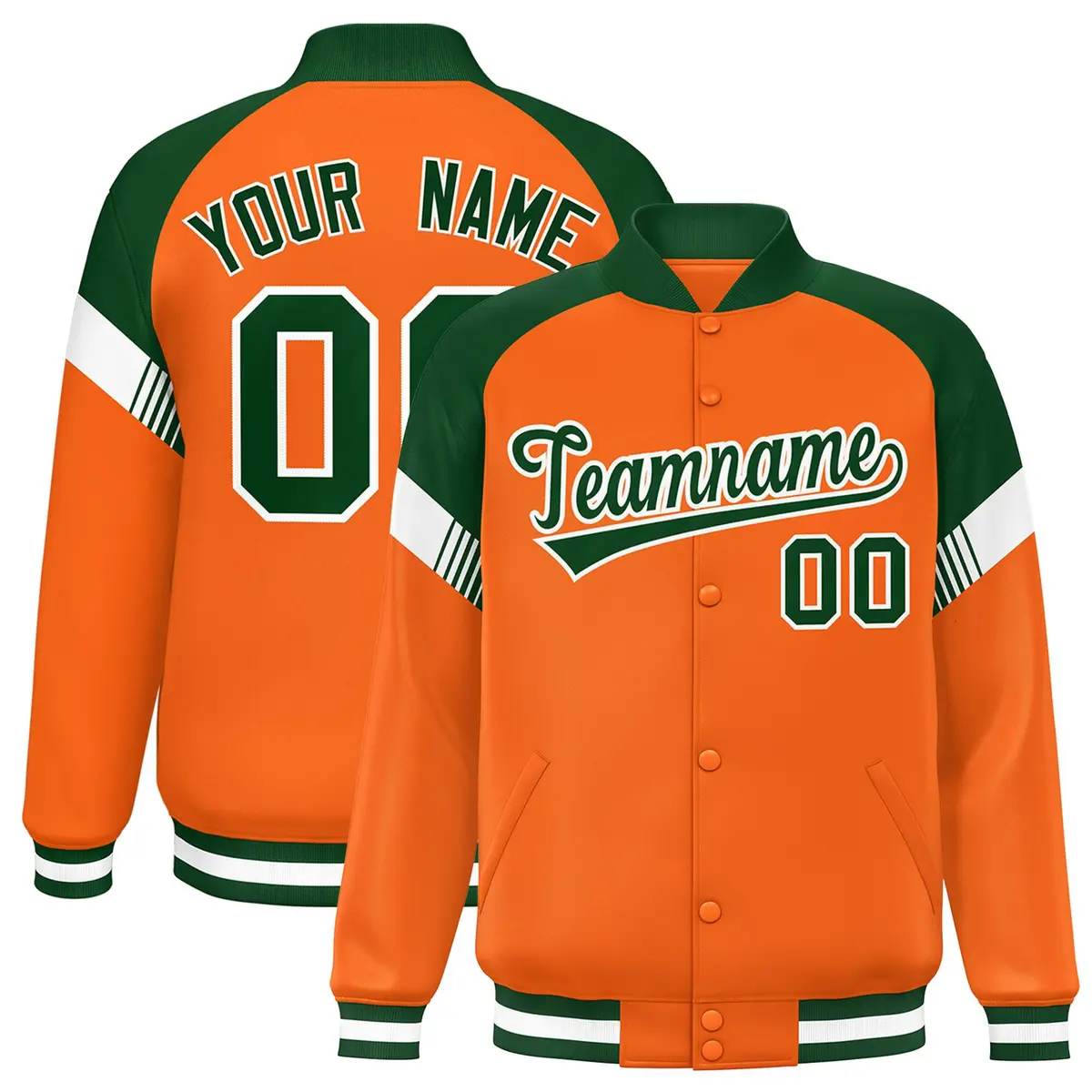 Orange Green-White Color Block Varsity Letterman Jacket